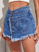 Women's Distressed Frayed High Waist Raw Hem Denim Skirt Shorts