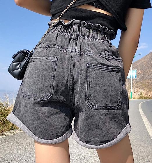 Women's High Waisted Denim Shorts Rolled black Jean Shorts