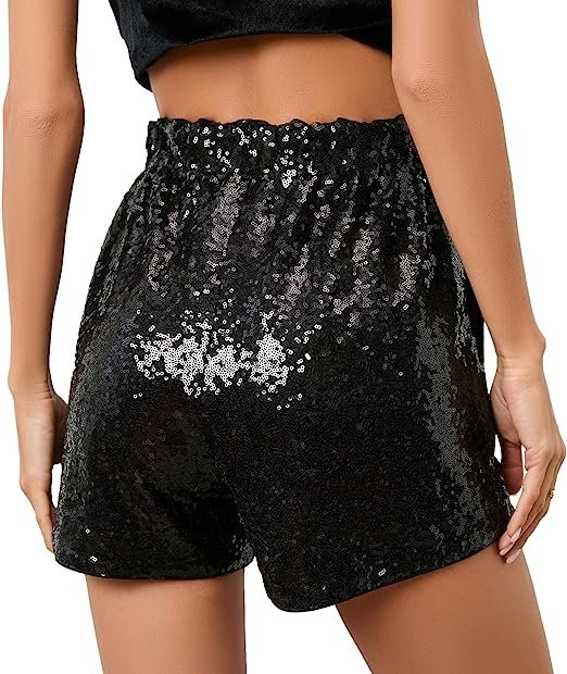 Women's Summer Sequin Shorts High Waist Casual Loose A-Line Hot Pants
