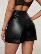 Women's High Waisted PU Leather Shorts Roll Hem Shorts with Pockets