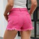Women's Denim Shorts Mid Waist Frayed Hem Ripped Rhinestone Tassel Denim Shorts