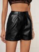 Women's High Waisted PU Leather Shorts Roll Hem Shorts with Pockets