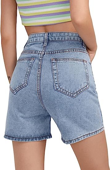 Women's High Waist Straight Denim Shorts Solid Color Denim Shorts With Pockets