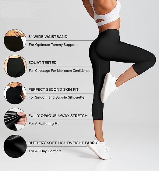 High Waist Leggings in Shorts, Capri and Full Length - Buttery Soft - 3" High Waistband