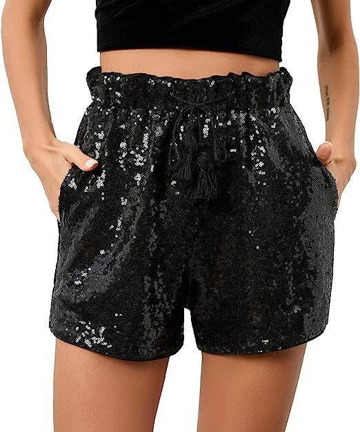 Women's Summer Sequin Shorts High Waist Casual Loose A-Line Hot Pants