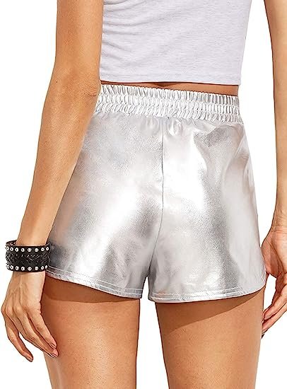 Ladies Yoga Hot Shorts Shiny Metallic Pants