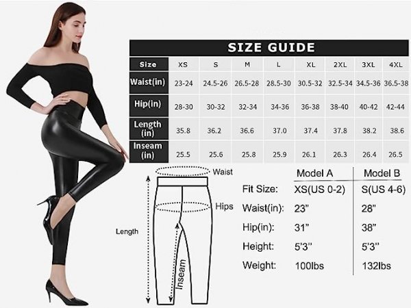 Faux leather leggings Women's tight waist high waisted elastic shiny leather pants