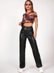 Women's Faux Leather Pants Straight Wide Leg Leather Pants