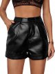 Women's High Waisted PU Leather Shorts Roll Hem Shorts with Pockets